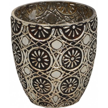 Luxe Silver Embossed Pot, 13cm
