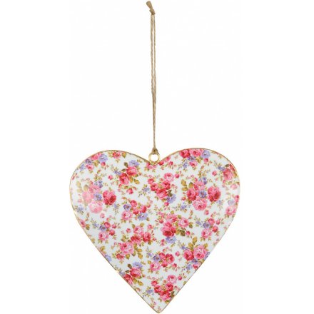 A pretty vintage style floral heart with a jute string hanger.