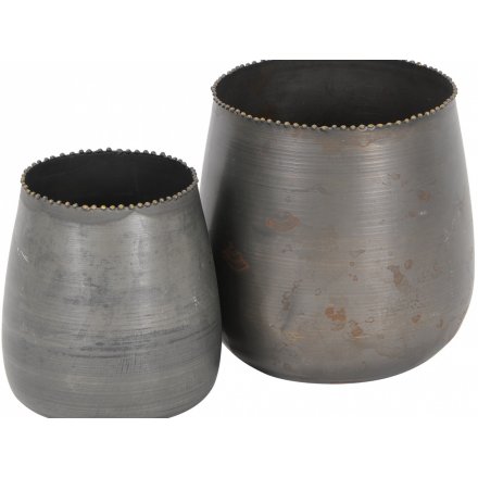 Set Of 2 Metal Vases