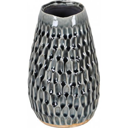 Smoke Grey Ridged Vase, 22cm 