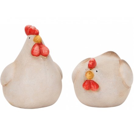 Assorted Terracotta Chickens, 9.5cm 