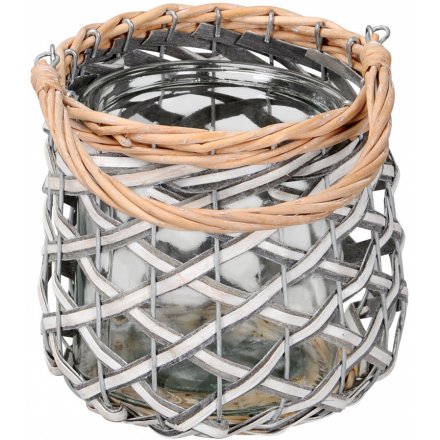 Grey Wash Willow Candle Holder 