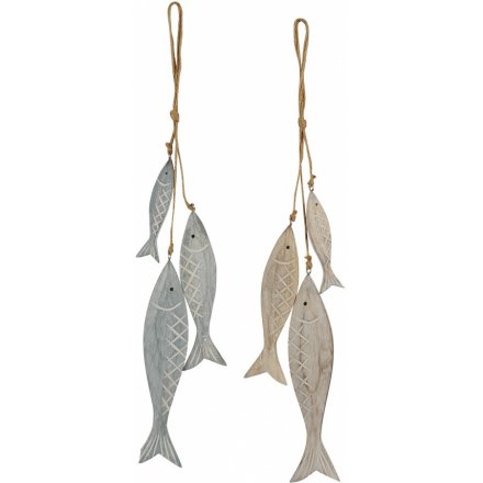 Bring a natural wooden charm to any Nautical inspired home display with this assortment of hanging wooden fish decoratio