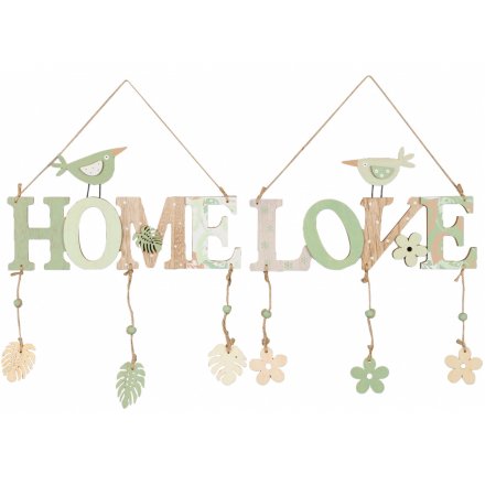 Green Floral Wooden Home/Love Hangers
