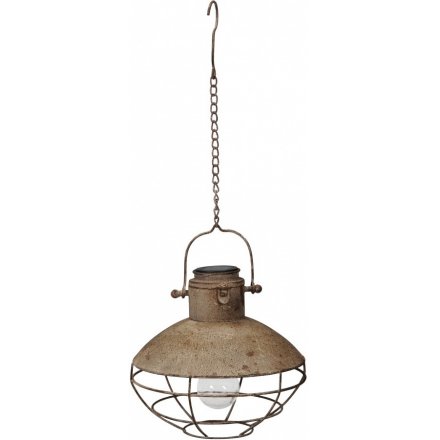 A rustic hanging LED lamp. A unique and attractive light up decoration for the home.