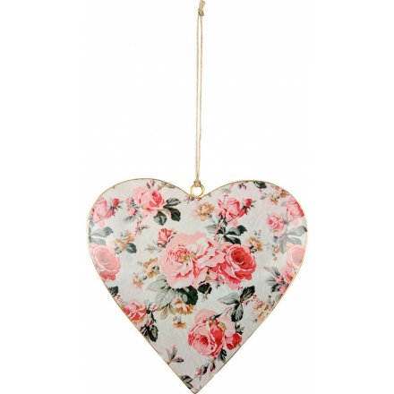 A vintage floral hanging heart decoration. A chic accessory.