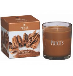  Bring a delightfully festive themed scent to your home space with this glass candle pot from the Prices Candles Range 