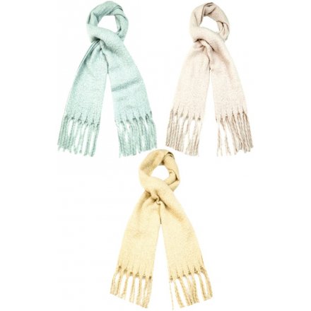 A mix of 3 super soft scarves in neutral pastel colours. Complete with tassels.