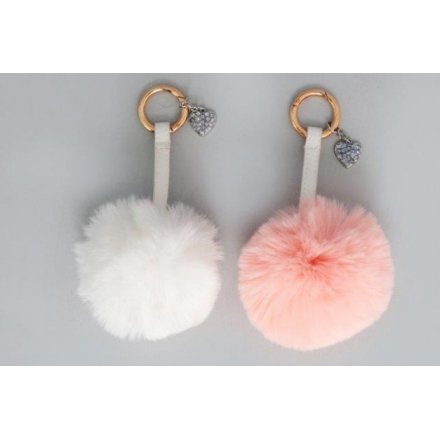 Assorted Fluffy Pink/White Keyrings