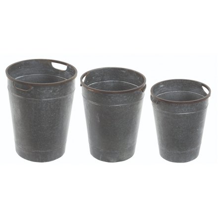 XL Metal Planters With Handles, Set 3
