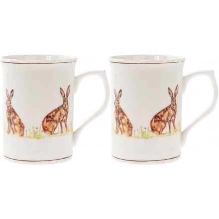 Set of 2 Fine China Mugs - Hares 