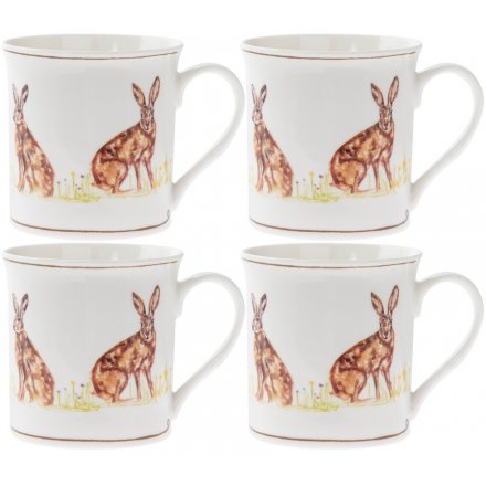 Set of 4 Fine China Mugs - Hares 