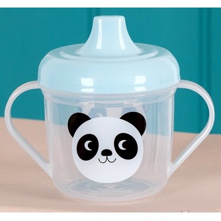 An adorable Panda design sippy cup with blue lid and double handles. Perfect for your little ones on the go.