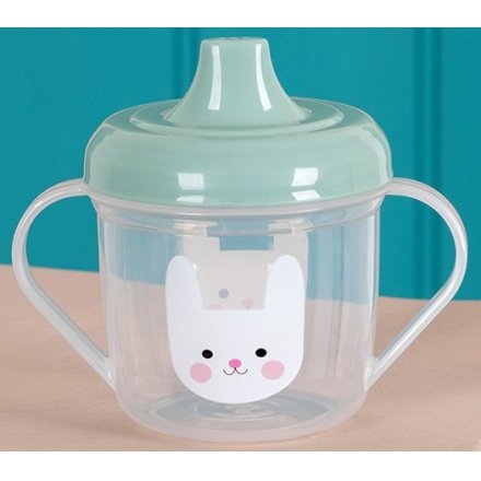 Keep your little bunnies happy with this adorable sippy cup with a green lid and graphic bunny design.