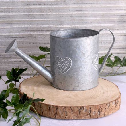 Washed Zinc Heart Watering Can Planter 