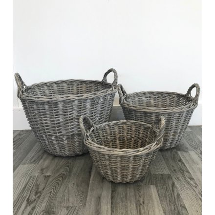 Willow Baskets Set of Three Grey Washed