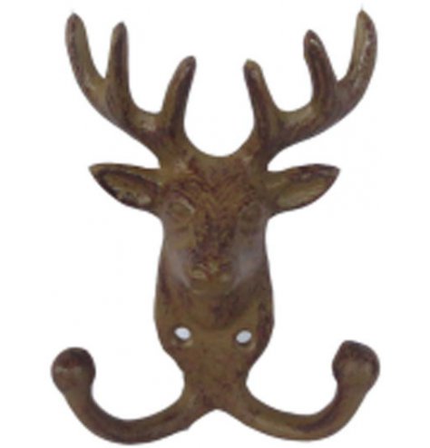 A cast iron rustic set of hooks with reindeer motif.