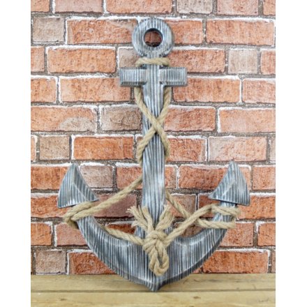 Large Wooden Anchor, White