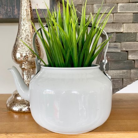 A fabulous vintage inspired grey metal teapot planter. A unique gift item and home decoration.