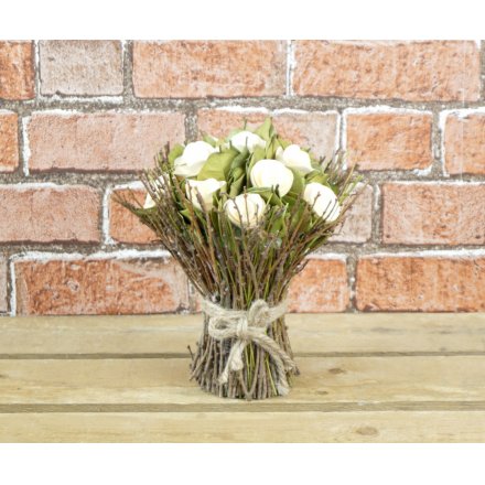 A chic wooden floral bouquet with natural twigs. A beautiful keepsake item and interior accessory.