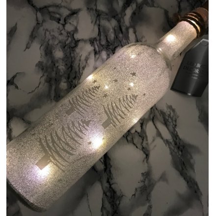 LED Silver Glitter Bottle 32cm