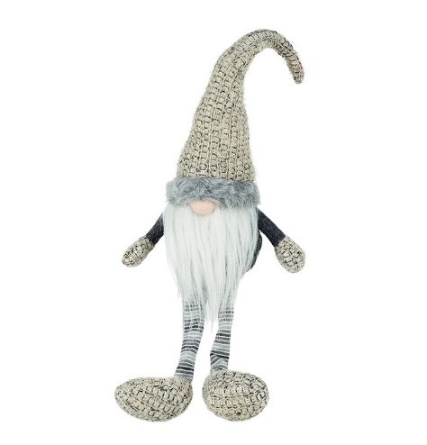This chic grey and cream knitted gonk decoration has weighted hands meaning it can be hung from shelves and surfaces