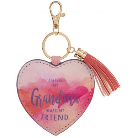 Forever my Grandma, always my friend. A beautiful heart shaped keyring with tassel and a watercolour print.