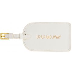 Travel in style with this chic white and gold slogan luggage tag with a belt style fastening. A lovely gift item!