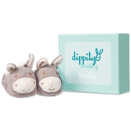 A pair of soft booties in the much loved Dippity Donkey design. A must have gift item in beautiful packaging.