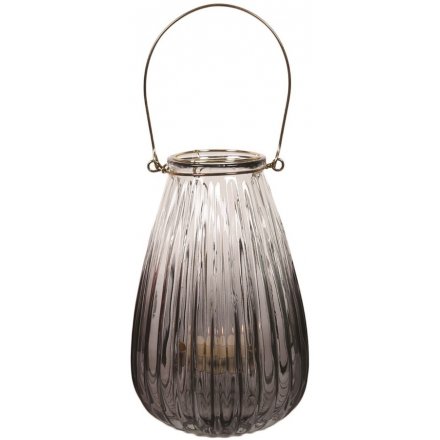 Ribbed Pillar Glass Lantern, 22cm