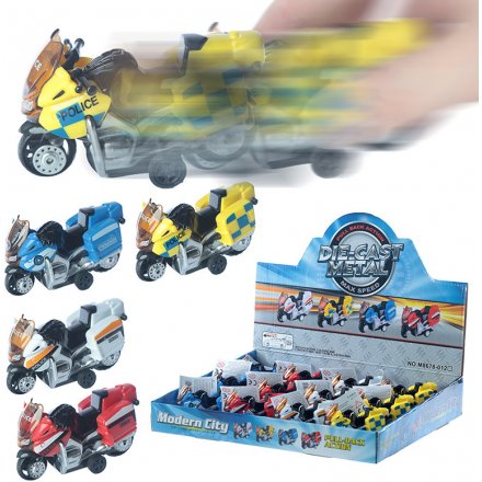 Have hours of fun with these pullback motorbikes, in a variety of police designs. A fantastic pocket money priced item.