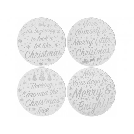 Silver Glitter Glass Candle Plates 