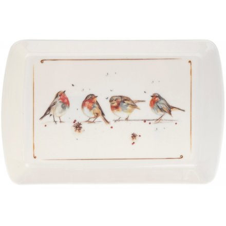 Illustrated Winter Robin Small Serving Tray 