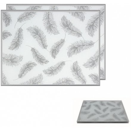 Silver Feather Placemat, Set 2