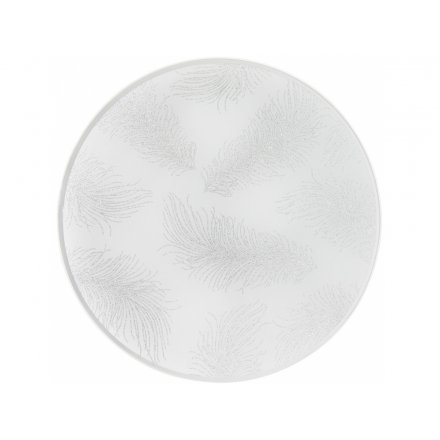 A chic mirrored candle plate with a silver glitter design.