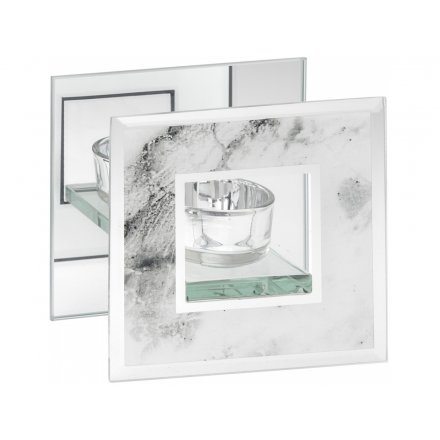 A chic and stylish mirror marble t-light holder.