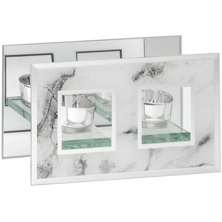 Stay on trend with this mirror marble double t-light holder. Creating a wonderful glow when t-light candles are lit.