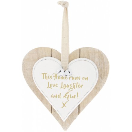 Double Heart Hanging Plaque - Love Laughter Gin!