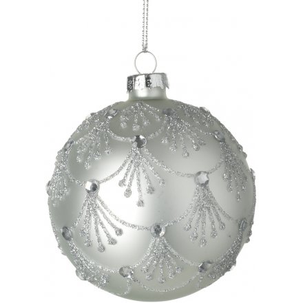 Silver Glass Bauble 8cm