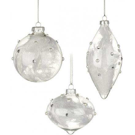 Glass Baubles W/Feather, 3a