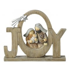 A traditional nativity scene set within a lovely JOY sign. A unique decoration celebrating the true meaning of Christmas