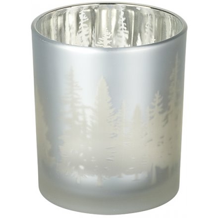 Silver Glass T-Light Holder 10cm