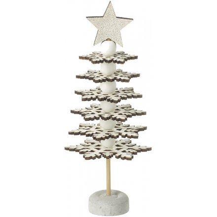 Wooden Snowflake Tree With Star, 19cm