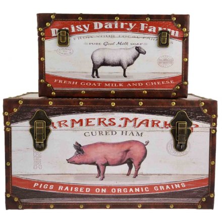  Introduce a rustic living inspired edge to any Country Home themed decor with this assorted set of sized storage trunks
