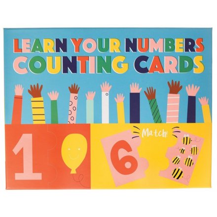 Have fun and learn with these colourful illustrated counting cards with numbers and pictures.
