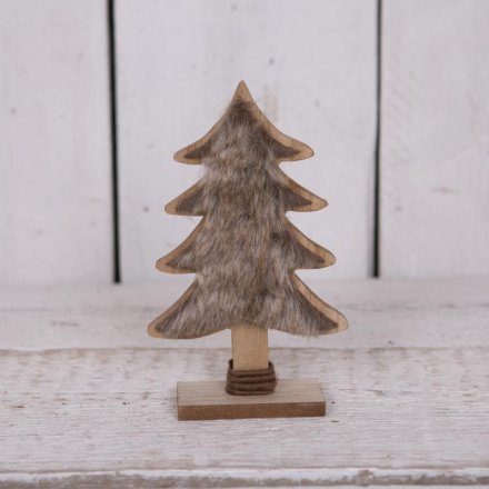 Wooden Christmas Tree With Faux Fur Finish