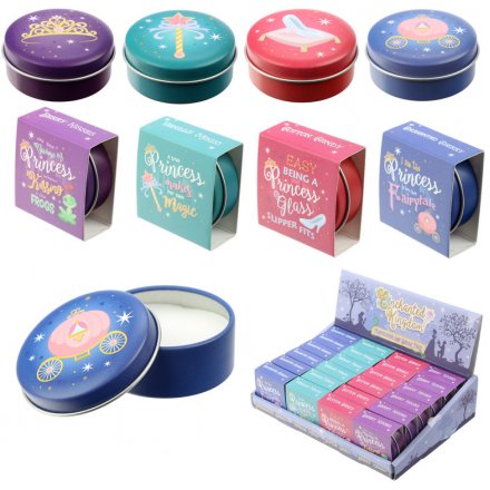  An enchanted assortment of tinned lipbalms, each decorated with their own colours and princess inspired illustrations 