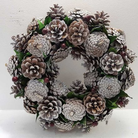 Frosted Pinecone Wreath, 30cm
