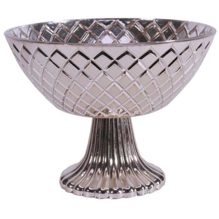 Silver Luxe Embossed Pedestal Bowl 