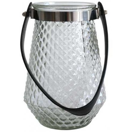Glass Lantern With Faux Leather Handle 